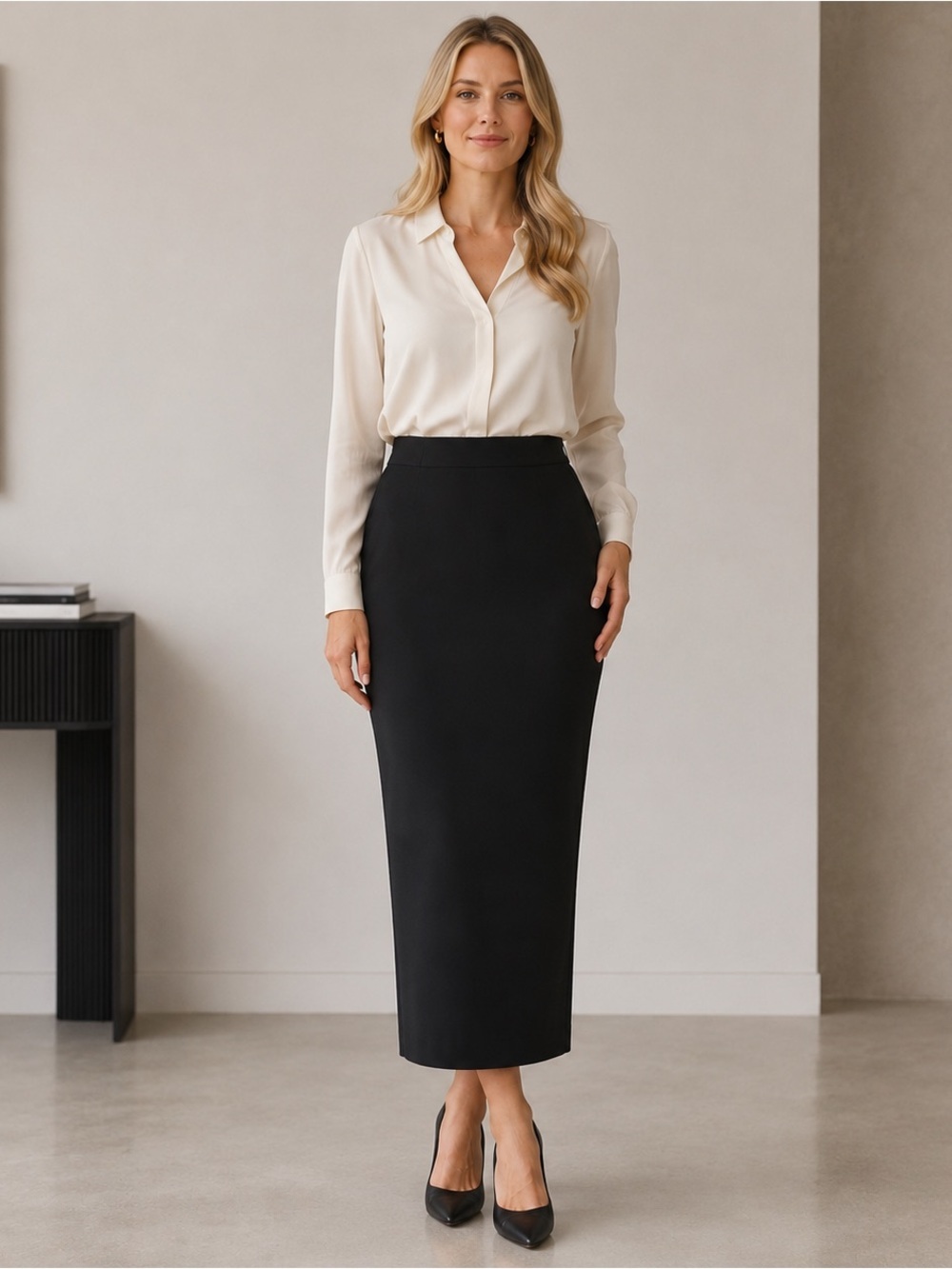 Style & Co Petite Black Long Pencil Skirt Size 8P Modest Office Career